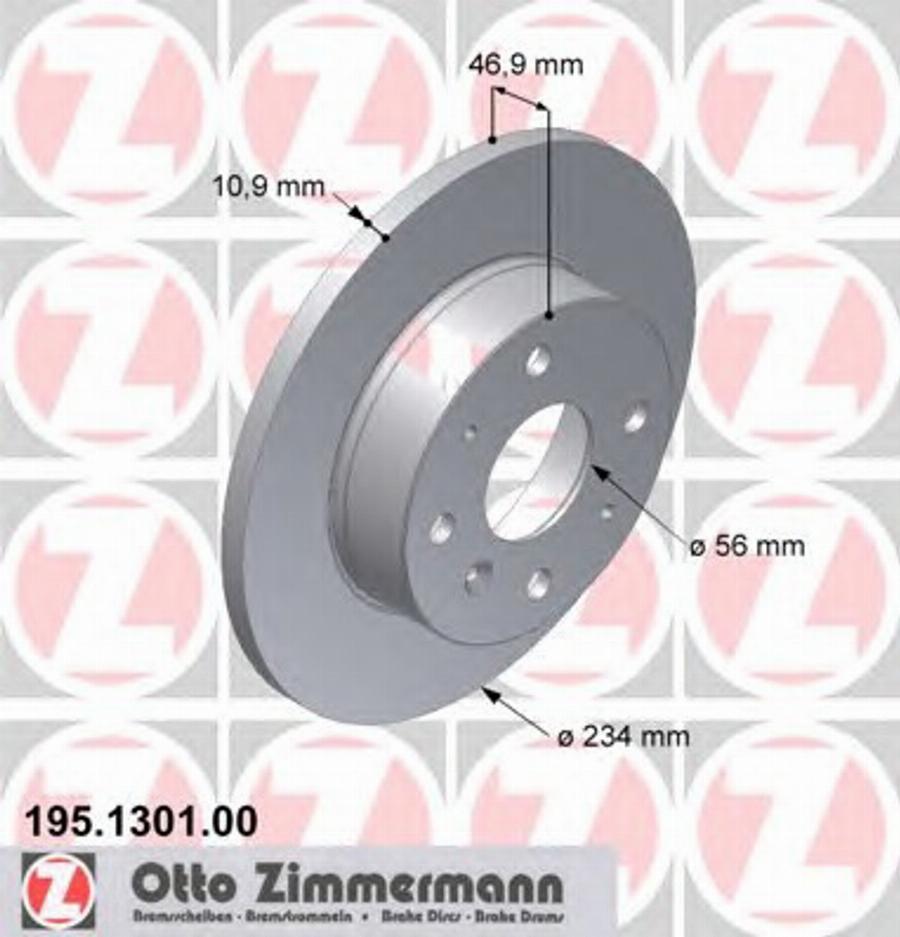 Zimmermann 195 1301 00 - Тормозной диск avtokuzovplus.com.ua