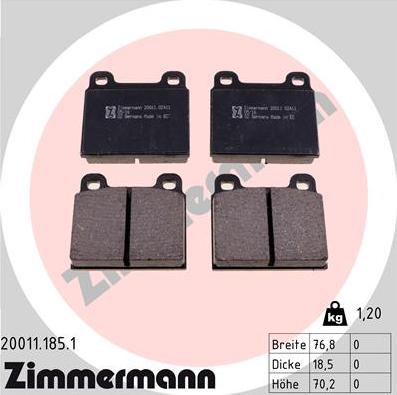 Zimmermann 20011.185.1 - Тормозные колодки, дисковые, комплект avtokuzovplus.com.ua