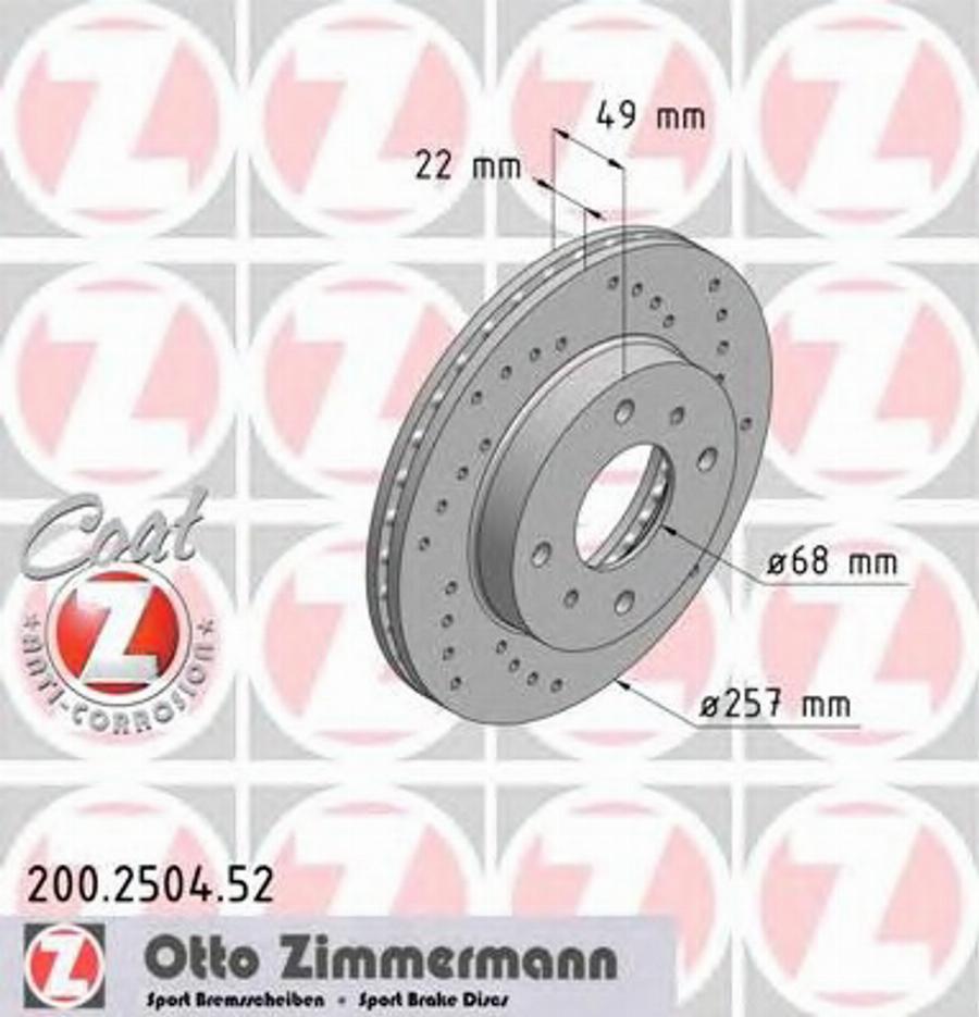 Zimmermann 200.2504.52 - Гальмівний диск autocars.com.ua