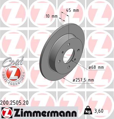Zimmermann 200.2505.20 - Тормозной диск avtokuzovplus.com.ua