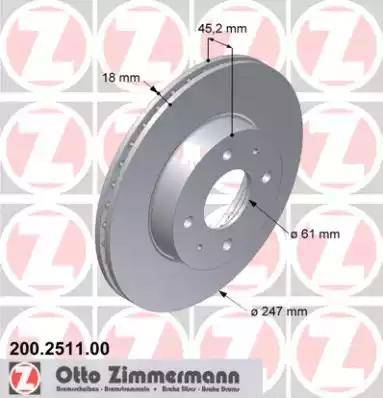 Zimmermann 200.2511.00 - Гальмівний диск autocars.com.ua