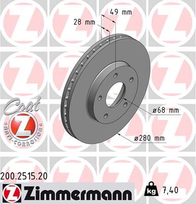 Zimmermann 200.2515.20 - Тормозной диск avtokuzovplus.com.ua