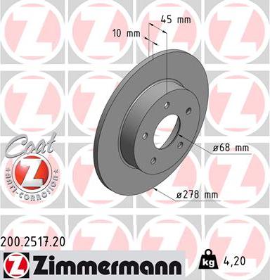 Zimmermann 200.2517.20 - Гальмівний диск autocars.com.ua