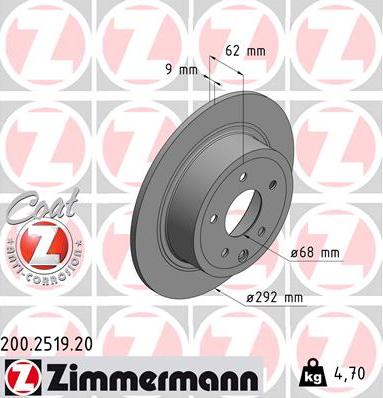 Zimmermann 200.2519.20 - Тормозной диск avtokuzovplus.com.ua