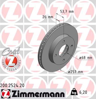 Zimmermann 200.2524.20 - Тормозной диск avtokuzovplus.com.ua