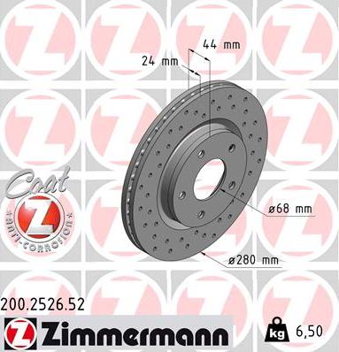 Zimmermann 200.2526.52 - Гальмівний диск autocars.com.ua