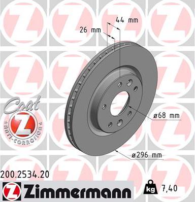 Zimmermann 200.2534.20 - Гальмівний диск autocars.com.ua