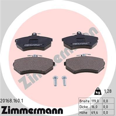 Zimmermann 20168.160.1 - Тормозные колодки, дисковые, комплект autodnr.net