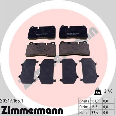 Zimmermann 20217.165.1 - Тормозные колодки, дисковые, комплект avtokuzovplus.com.ua