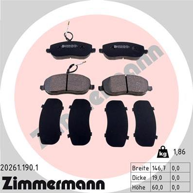 Zimmermann 20261.190.1 - Гальмівні колодки, дискові гальма autocars.com.ua