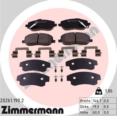 Zimmermann 20261.190.2 - Гальмівні колодки, дискові гальма autocars.com.ua