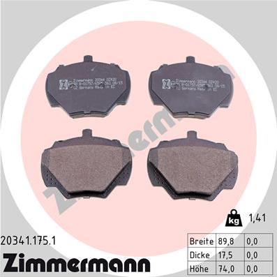 Zimmermann 20341.175.1 - Тормозные колодки, дисковые, комплект avtokuzovplus.com.ua