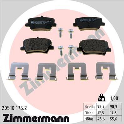 Zimmermann 20510.175.2 - Гальмівні колодки, дискові гальма autocars.com.ua