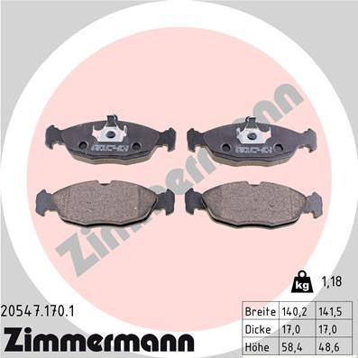 Zimmermann 20547.170.1 - Тормозные колодки, дисковые, комплект avtokuzovplus.com.ua