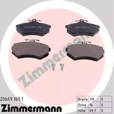 Zimmermann 20669.160.1 - Тормозные колодки, дисковые, комплект autodnr.net