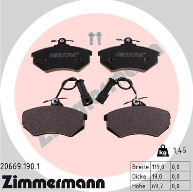 Zimmermann 20669.190.1 - Тормозные колодки, дисковые, комплект autodnr.net