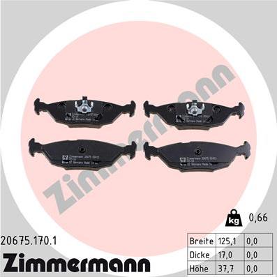 Zimmermann 20675.170.1 - Тормозные колодки, дисковые, комплект autodnr.net