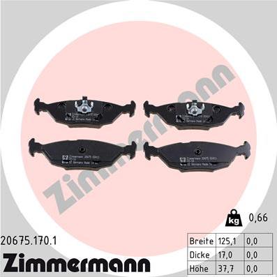 Zimmermann 20675.170.1 - Тормозные колодки, дисковые, комплект avtokuzovplus.com.ua