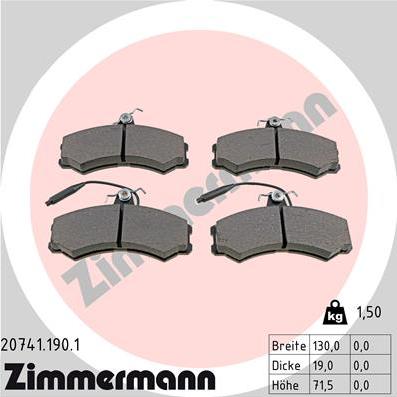 Zimmermann 20741.190.1 - Тормозные колодки, дисковые, комплект avtokuzovplus.com.ua