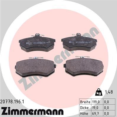 Zimmermann 20778.196.1 - Гальмівні колодки, дискові гальма autocars.com.ua