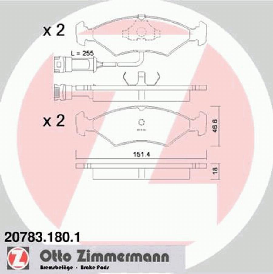 Zimmermann 207831801 - Тормозные колодки, дисковые, комплект avtokuzovplus.com.ua