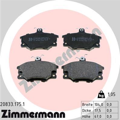 Zimmermann 20833.175.1 - Тормозные колодки, дисковые, комплект avtokuzovplus.com.ua