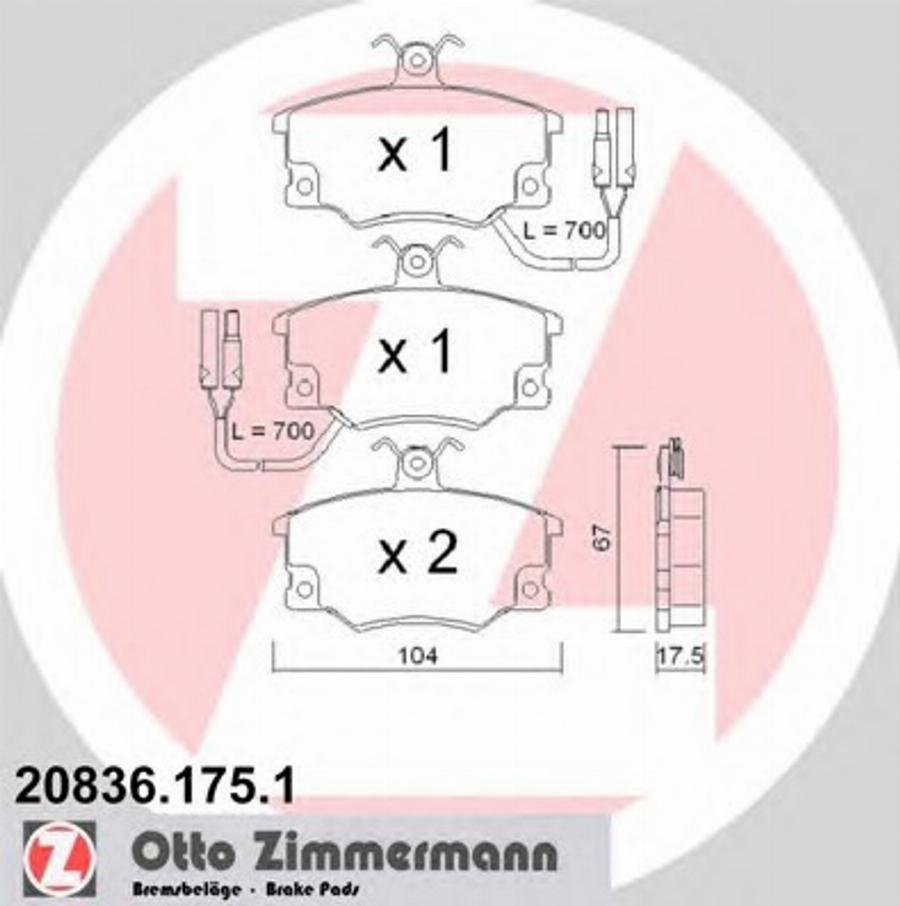 Zimmermann 208361751 - Тормозные колодки, дисковые, комплект avtokuzovplus.com.ua