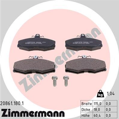 Zimmermann 20861.180.1 - Тормозные колодки, дисковые, комплект avtokuzovplus.com.ua