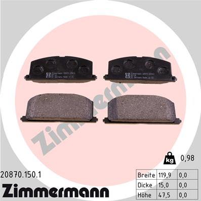 Zimmermann 20870.150.1 - Тормозные колодки, дисковые, комплект avtokuzovplus.com.ua