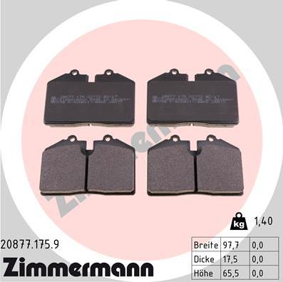 Zimmermann 20877.175.9 - Гальмівні колодки, дискові гальма autocars.com.ua