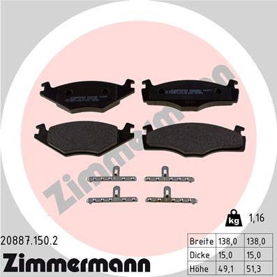 Zimmermann 20887.150.2 - Тормозные колодки, дисковые, комплект avtokuzovplus.com.ua