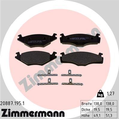 Zimmermann 20887.195.1 - Тормозные колодки, дисковые, комплект avtokuzovplus.com.ua