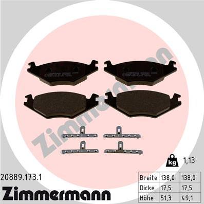 Zimmermann 20889.173.1 - Тормозные колодки, дисковые, комплект avtokuzovplus.com.ua