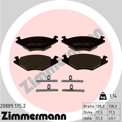 Zimmermann 20889.175.2 - Тормозные колодки, дисковые, комплект avtokuzovplus.com.ua
