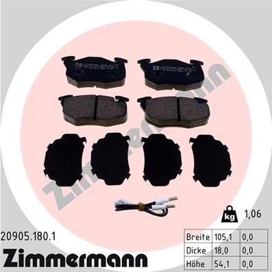 Zimmermann 20905.180.1 - Тормозные колодки, дисковые, комплект autodnr.net