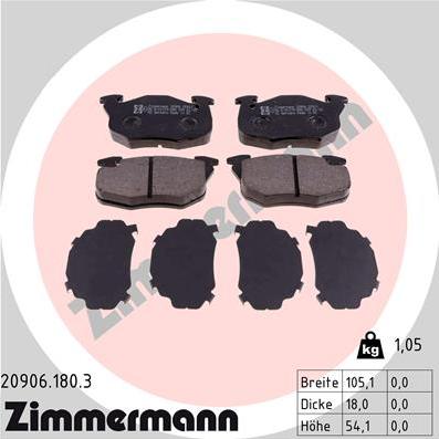 Zimmermann 20906.180.3 - Тормозные колодки, дисковые, комплект autodnr.net