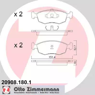 Zimmermann 20908.180.1 - Тормозные колодки, дисковые, комплект avtokuzovplus.com.ua