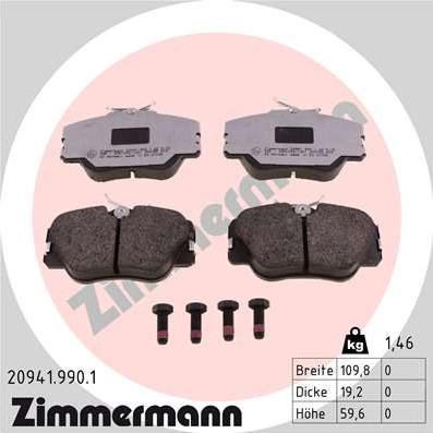 Zimmermann 20941.990.1 - Тормозные колодки, дисковые, комплект avtokuzovplus.com.ua