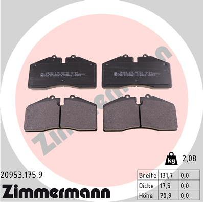 Zimmermann 20953.175.9 - Тормозные колодки, дисковые, комплект autodnr.net