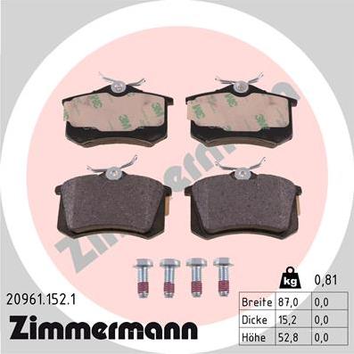 Zimmermann 20961.152.1 - Гальмівні колодки, дискові гальма autocars.com.ua