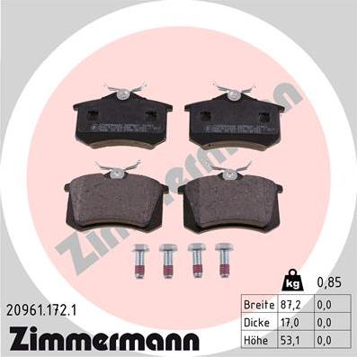 Zimmermann 20961.172.1 - Тормозные колодки, дисковые, комплект autodnr.net