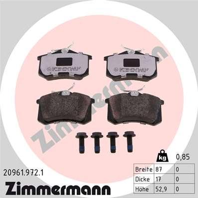 Zimmermann 20961.972.1 - Тормозные колодки, дисковые, комплект avtokuzovplus.com.ua