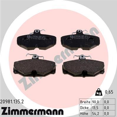 Zimmermann 20981.135.2 - Тормозные колодки, дисковые, комплект avtokuzovplus.com.ua