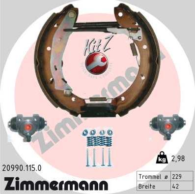 Zimmermann 20990.115.0 - Комплект гальм, барабанний механізм autocars.com.ua