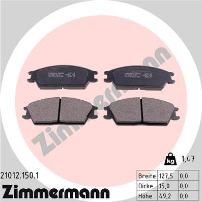 Zimmermann 21012.150.1 - Тормозные колодки, дисковые, комплект autodnr.net