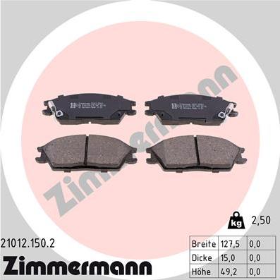 Zimmermann 21012.150.2 - Тормозные колодки, дисковые, комплект autodnr.net