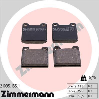 Zimmermann 21035.155.1 - Тормозные колодки, дисковые, комплект avtokuzovplus.com.ua