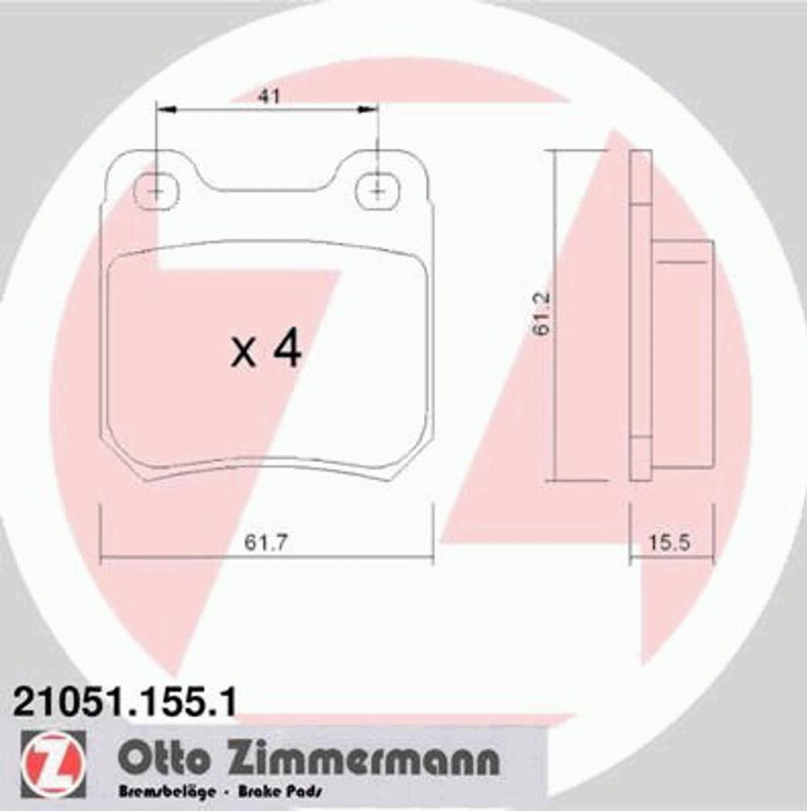 Zimmermann 21051.155.1 - Гальмівні колодки, дискові гальма autocars.com.ua