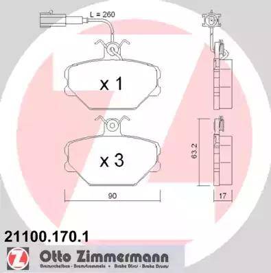 Zimmermann 21100.170.1 - Тормозные колодки, дисковые, комплект avtokuzovplus.com.ua