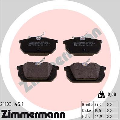 Zimmermann 21103.145.1 - Гальмівні колодки, дискові гальма autocars.com.ua